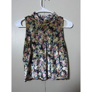 POL Floral Velvet Mock Neck Tank‎ Top Sleeveless Blouse L 90s Grunge Indie